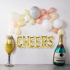 39″ Gold Green Goblet and Champagne Bottle Mylar Foil Balloons Party supplies