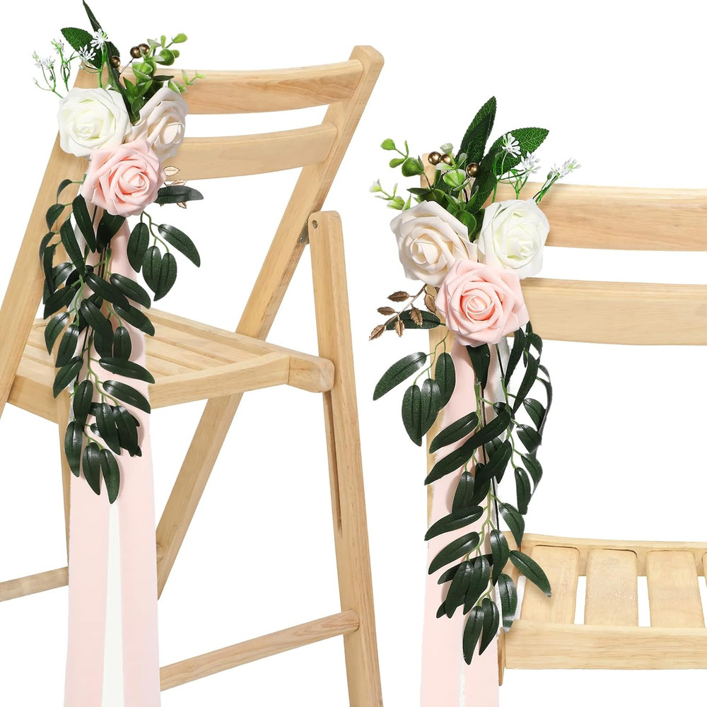16 Pcs Wedding Aisle Decorations – Pink Beige Rose & Eucalyptus Decor