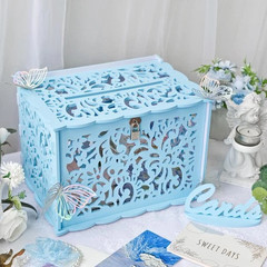 Blue Wedding Card Box for Party, PVC Gift Card Box for Wedding Decorations wi…