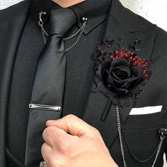 Black Wrist Corsage and Boutonniere Set Gothic Flowers Bouquet for Wedding Flowe