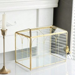 Gold Glass Wedding Card Box With Slot Lockable For Reception Baby Shower Graduat