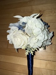 Lot Of 3 Sink Floral Bouquets Bride Groom Maid Of Honor Flower Girl Blue & White