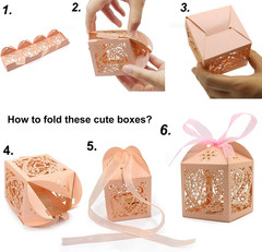 100 Pack Love Heart Laser Cut Wedding Favor Boxes with Ribbons for Candy Gifts