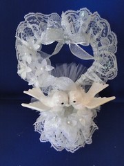 New Elegant Wedding Glittery Sparkling White Love Birds Cake topper with Heart