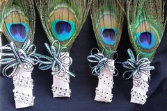 Peacock Feather Wedding BOUTONNIERE for Groom Groomsmen CORSAGE PROM Quinceañera