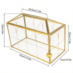 Gold Glass Wedding Card Box With Slot Lockable For Reception Baby Shower Graduat