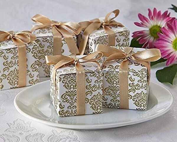 24ct Party Favor Gold Damask 2″ Gift Box Wedding Baby Shower Anniversary Bridal