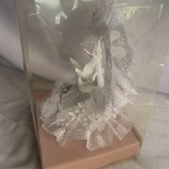 Wilton Wedding Cake Topper Love Birds Heart bell lace pearls Doves white plastic