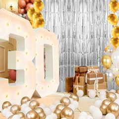 TenLaitech 3 Pack 3.3 x 9.9 ft Silver Foil Fringe Backdrop Curtain, Streamer …