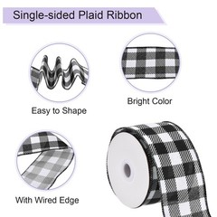 Plaid Check Ribbon, 2.5 Inch x 10 Yards Gingham Ribbon, Black