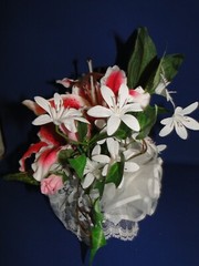 New Stunning & Elegant Pink and White Lily Flowers Wedding Cake Top, #213