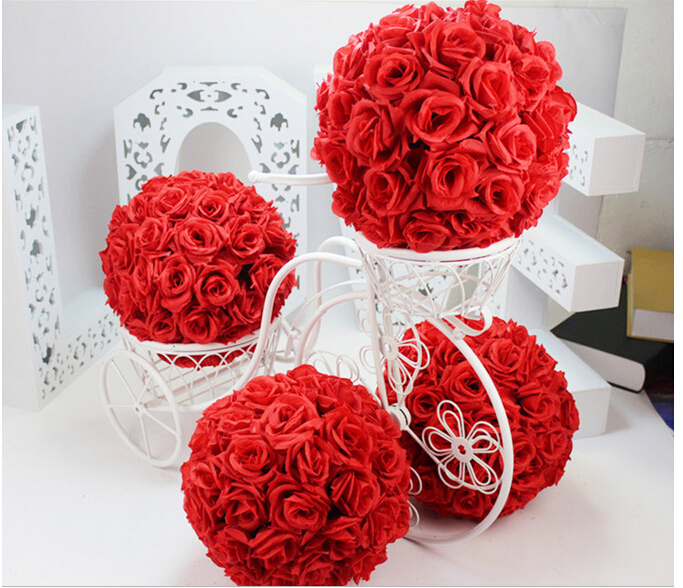 Red Rose Flower Ball Pomander Wedding decoratin Ball Kissing Ball 9-10 inch
