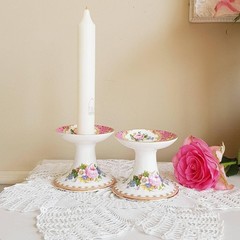 Royal Albert Lady Carlyle Porcelain Candle Holders – Floral Pair, Romantic Engli