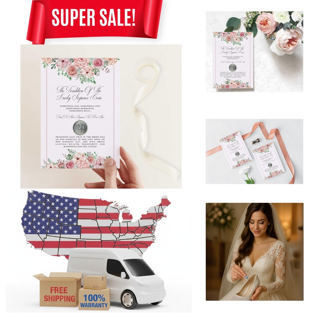 Beautifully Designed Wedding Card with Genuine Sixpence for Bridal Tradition