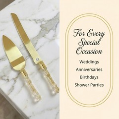 Homi Styles Wedding Cake knife and Server Set | Glitter Gold Color Premium 42…