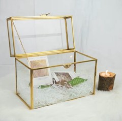 Gold Glass Wedding Card Box Envelope Holder w/ Slot & Feet Party Centerpiece