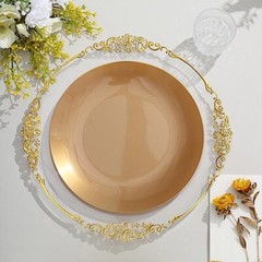 GOLD 10 Glossy 10″ Round Plastic Salad PLATES Gold Rim Party Events Decorations