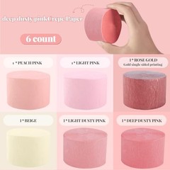 Crepe Paper Streamers Party Decorations, 6 Rolls Pink Rose Gold Party rose gold
