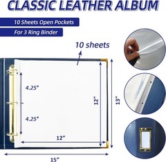 12×12 P Album 3 Ring Binder, Leather Cover Scrapbook Album 12×12