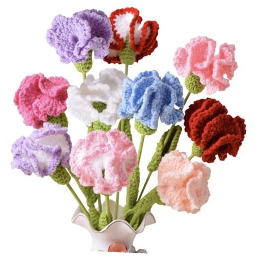 10Pcs Handwoven Carnation Flower,Knitted Carnation Flower Carnation(10colors)