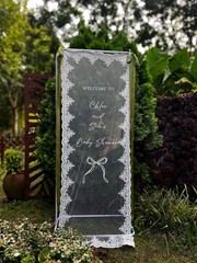 Romantic Lace Wedding Welcome Sign, Sheer Tulle Reception Banner Decor