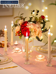 Inweder Glass Taper Candle Holders: Crystal Clear Candlestick 2Pcs,