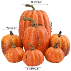Orange Artificial Pumpkins Set,7Pcs Foam Decor Orange,