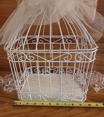 Bird Cage Wedding Card Gift Box White Metal Hinged Top Bow 84 Plastic Scatter…