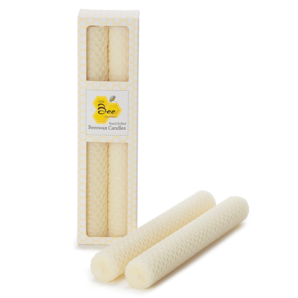 8 Inch Hand-Rolled Beeswax Taper Candles – Little 8 Single Pair, Ivory