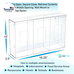 Triple Hygiene Holder – 3 Compartment Acrylic Dispenser with Lid for Hairnets, G
