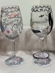Lolita Hand-Painted Wedding Wine Glasses – Bride & Groom Pair w/ Original Boxes.