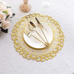 6 Metallic Gold 13″ Laser Cut Cardboard Placemats Floral Rim Party Decorations