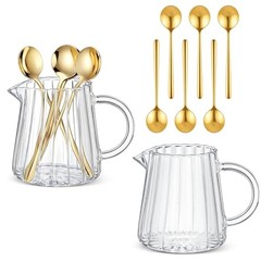 Elegant Wave Coffee Pitcher with 6 Gold Coffee Spoons Set 8.5oz Crystal Glass