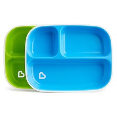 Munchkin Splash 4 Piece Toddler Divided Plate And Bowl Dining Set Blue/Green
