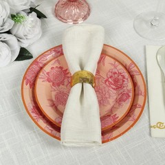 50 Dessert and Dinner Plates with Gold Rim – Dusty Rose Spring Floral Print