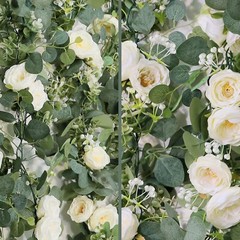 2 Pack 13Ft Artificial Eucalyptus Flower Garland with Roses, Fake 2PCS White