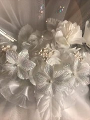 Unique Wedding Cake Topper Clear Heart White Flowers Bow Pearls Battery Light