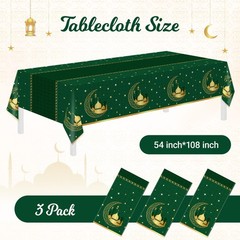 Childom 3 Pack Ramadan Table Cloth,Ramadan 54 x 108 inches, Eid Mubarak-green