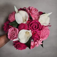 Fuchsia Pink Rose Calla Lily Bridal Wedding Bouquet Accessories