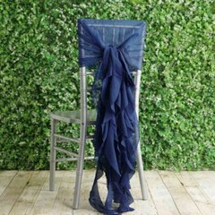 Navy Blue Premium CHAIR COVER Curly Chiffon Ruffled SASHES Wedding Decorations