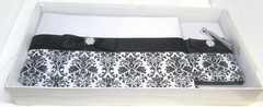 Black And White Damask Satin Covered Wedding Guest Book and Pen Set