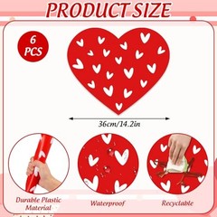6 Pcs Valentine’s Day Heart Plastic Placemats Red White Love Heart Shape Table