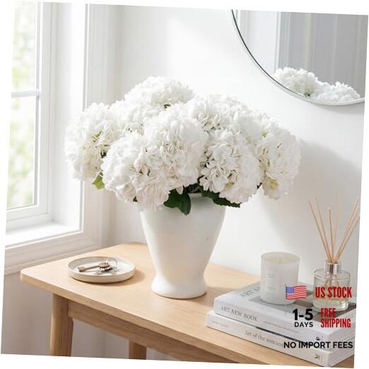 12PCS 15.4In Artificial Hydrangea Silk Flowers Bouquet Faux 12pc-white