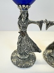 King Arthur & Guinnevere Wedding Pewter /Colbalt Blue Toasting Glasses (set) 2