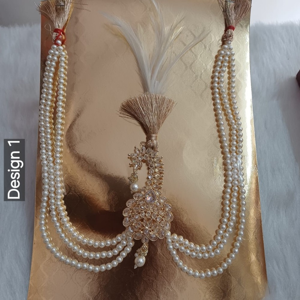 Kalgi, Indian Wedding Handmade Gold plated kundan safa kalangi with pearl string