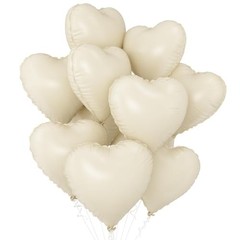 White Heart Balloons,10Pcs Foil Heart Shaped Balloons,18Inch Beige Cream White