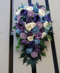 Purple Lavender Blue Bridal Bouquet Cascade Artificial Sola Wood Wedding Flowers