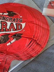 17″ (10-in a pack) Red, Blk, White Graduation Mylar Balloons.