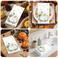 100 Pcs Fall Paper Napkins, 3-Ply Pumpkin Maple Leaves Guest Dinner Hand Towe…