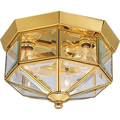 Three-Light Beveled Glass 9-3/4″ Close-to-Ceiling Brass